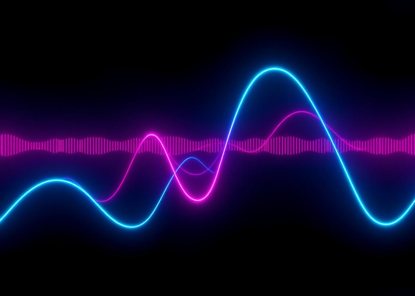 Ondes sonores néon cyan et magenta